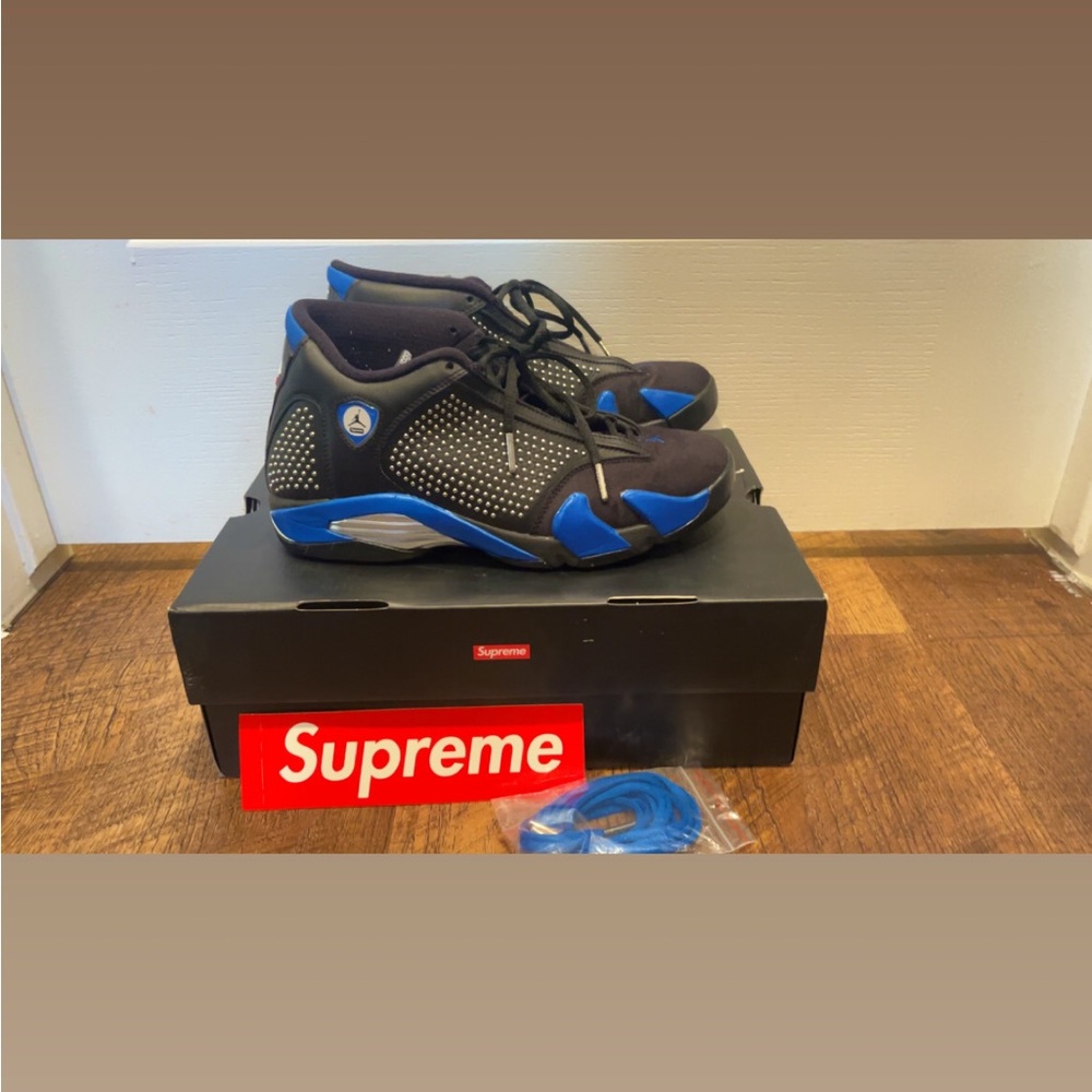 Supreme Nike Jordan Air Retro 14 Sneakers Shoes Mens 9 Blue Silver Stud Like New